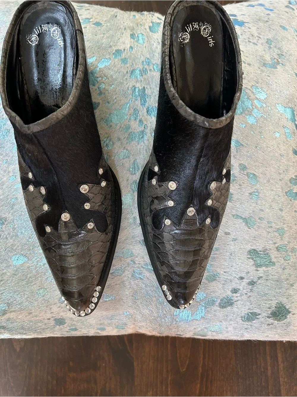 Black Studded Pointed Ankle Booties by